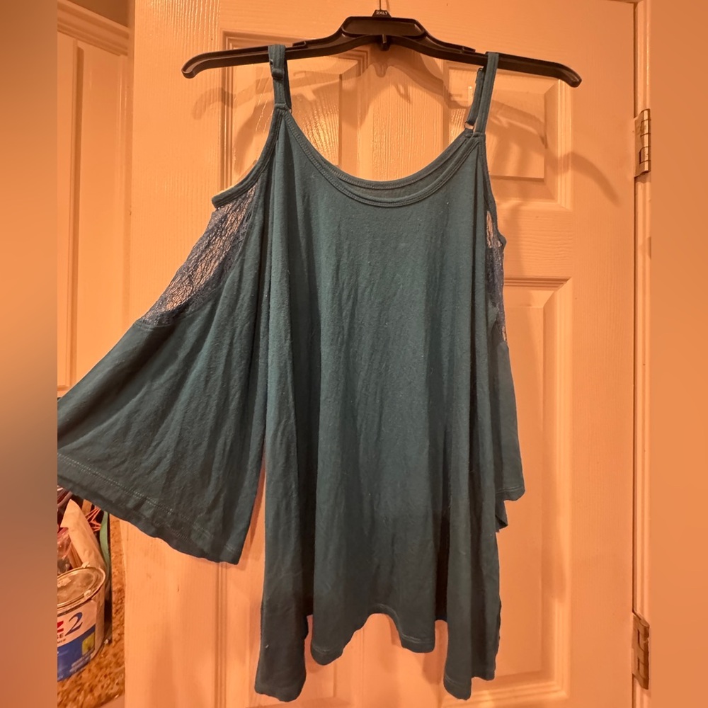 Torrid Teal Cold Shoulder Blouse